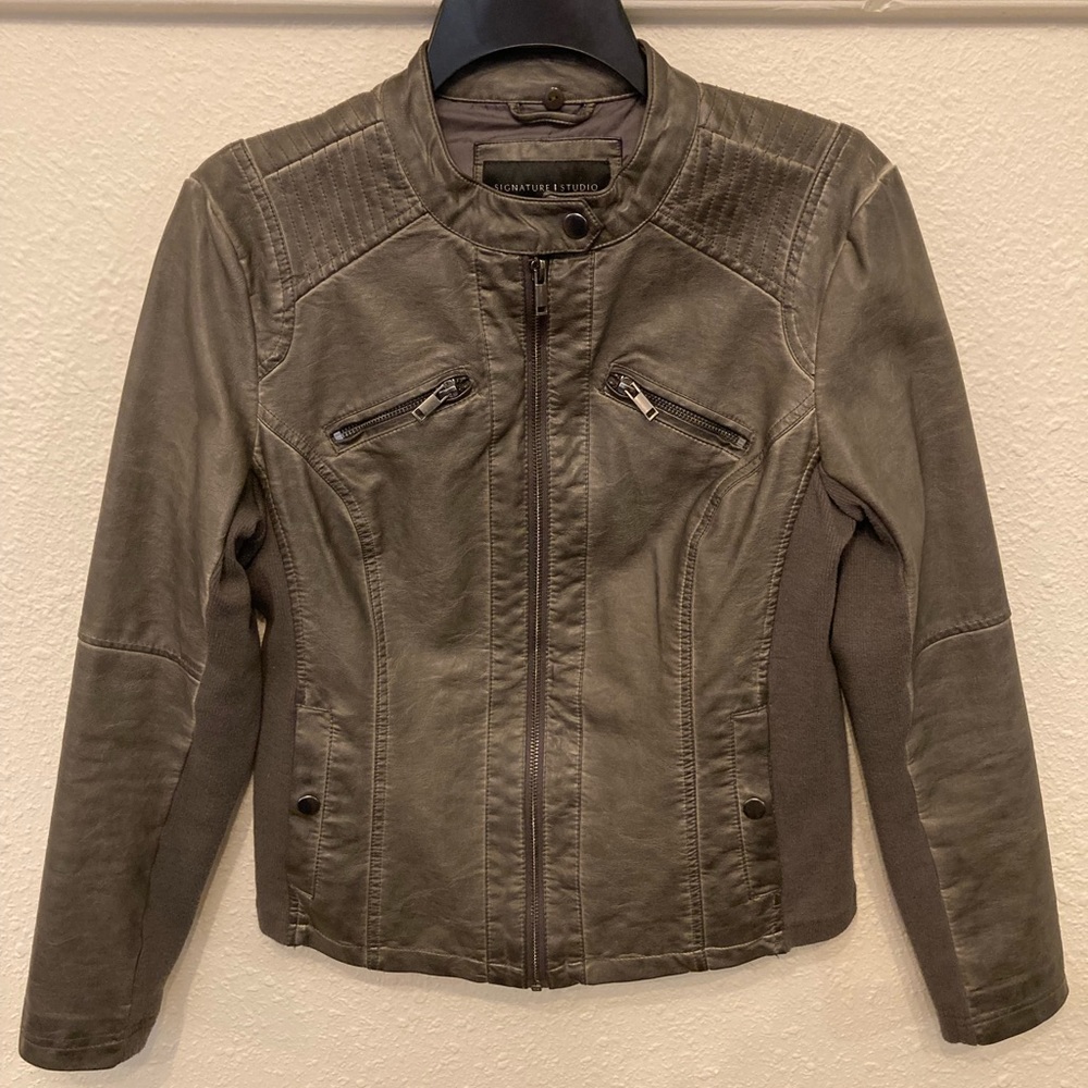 Grey leather jacket, size medium by Signature Studio.